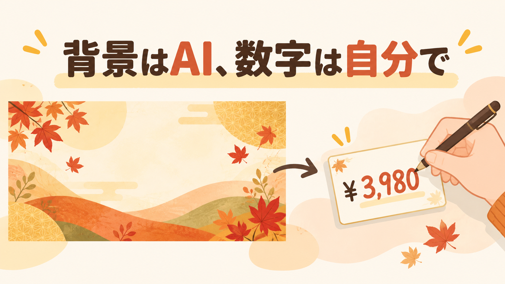 AIで作った背景に、価格などの数字は自分で入れるイメージのイラスト